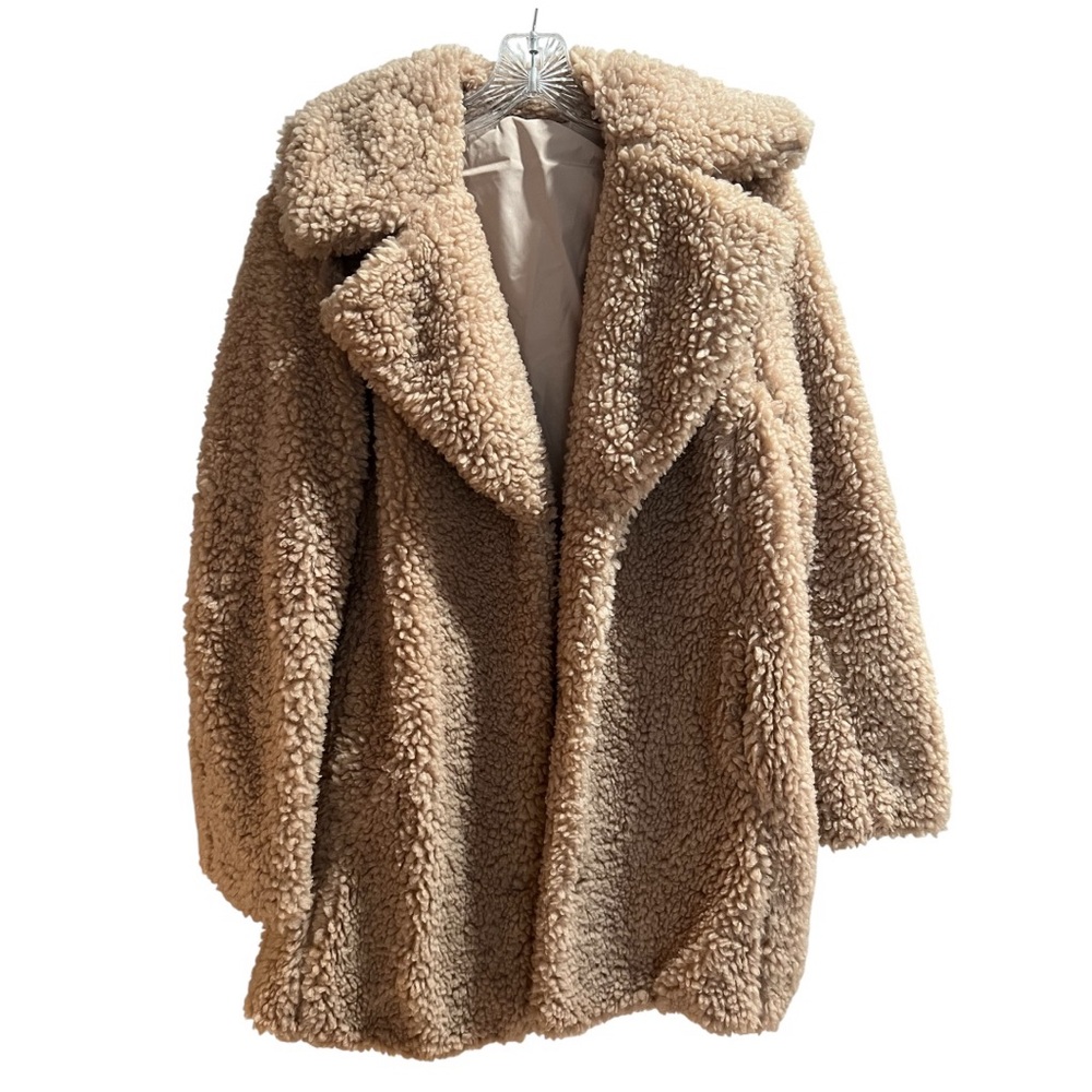 Kensie reversible tan faux fur sherpa teddy coat